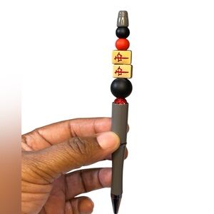 Gray and Red Handmade Beaded Game Pen